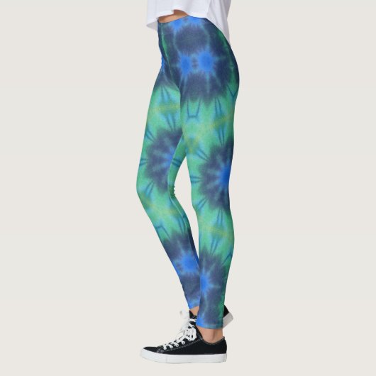 Tie Dye Blauw Groen Yoga Gym Oefening Leggings (Links)