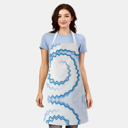 Tie dye Blauw wit werveling funky retro patroon Schort (Gedragen)