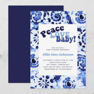 Tie Dye Blauwe Shibori Peace Love Baby Shower Kaart