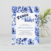 Tie Dye Blue Shibori Peace Love Baby shower Kaart (Staand voorkant)