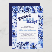 Tie Dye Blue Shibori Peace Love Baby shower
