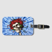Tie Dye Blues met schedel en Rozen Bagagelabel (Voorkant (horizontaal))