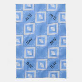 Tie Dye Boho Chic Blauw en Wit Geruit Theedoek (Verticaal)