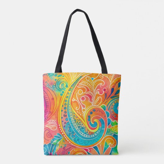 Tie Dye Boho Hippy jaren '60 Kleurrijk Tote Bag (Achterkant)
