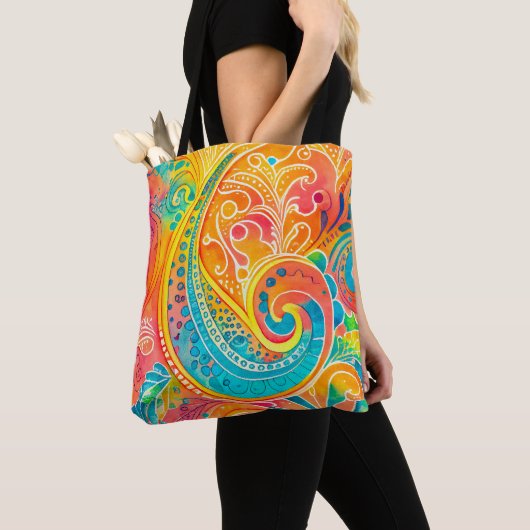 Tie Dye Boho Hippy jaren '60 Kleurrijk Tote Bag (Dichtbij)