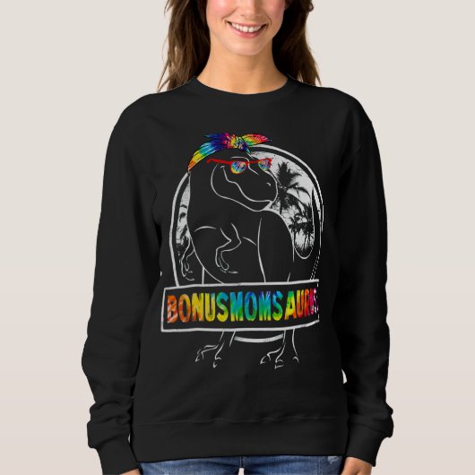 Tie Dye Bonusmomsaurus Bonus mam Dinosaur Rex Moth Trui (Voorkant)