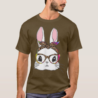 Tie Dye Bunny Face Leopard Glasses Headband Happy T-shirt