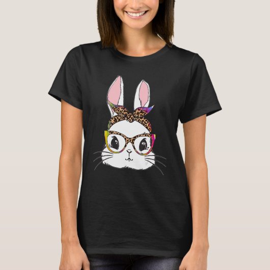 Tie Dye Bunny Face Leopard Glasses Headband Happy T-shirt (Voorkant)