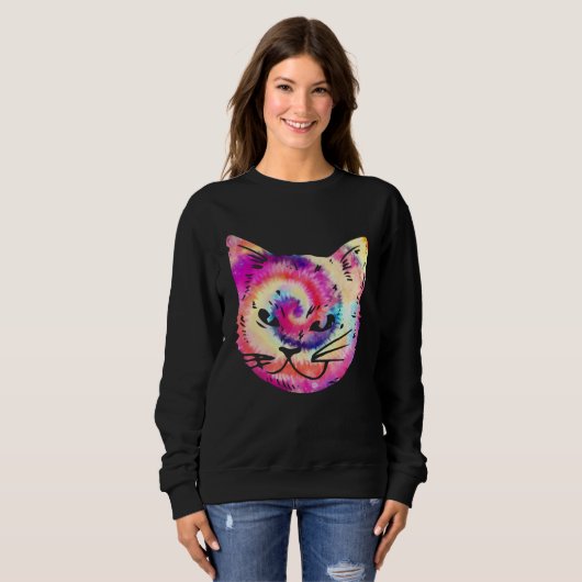 Tie Dye Cat Kitten  Hippie Trui (Voorkant volledig)