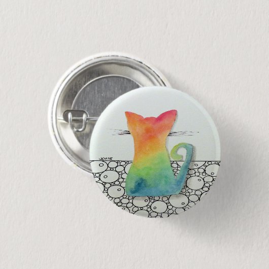 Tie Dye Cat met bubbels Ronde Button 3,2 Cm (Voorkant /achterkant)