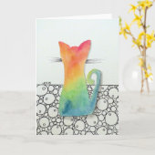 Tie Dye Cat met Bubbles Wenskaart Kaart (Gele Bloem)