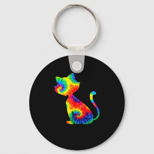 Tie Dye Cat Shirt _ Kleurrijke Tye Dye Kitten_1 Sleutelhanger