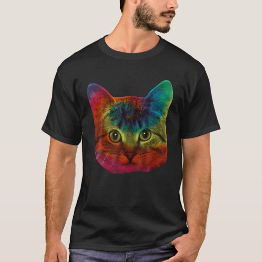 Tie Dye Cat Shirt Kleurrijke Tye Dye Kitten T Shir (Voorkant)