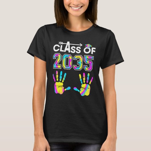 Tie Dye Class Of 2035 Kindergarten Handprint Grow  T-shirt (Voorkant)