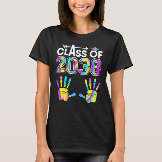 Tie Dye Class Of 2038 Kindergarten Handprint Grow  T-shirt (Voorkant)