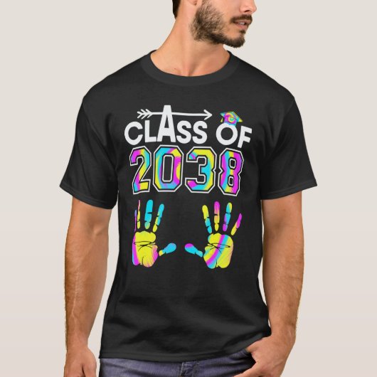 Tie Dye Class Of 2038 Kindergarten Handprint Grow  T-shirt (Voorkant)