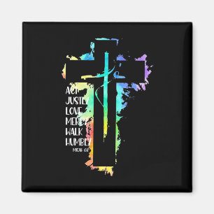 Tie Dye Cross Micah 68 Act Justly Bijbel Schrift Magneet