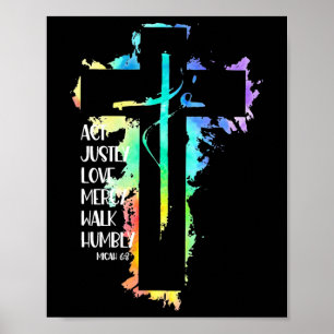 Tie Dye Cross Micah 68 Act Justly Bijbel Schrift Poster