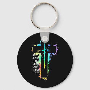 Tie Dye Cross Micah 68 Act Justly Bijbel Schrift Sleutelhanger