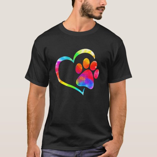 Tie Dye Cute Love Dog Paw Print Dog Cat Owner T-shirt (Voorkant)