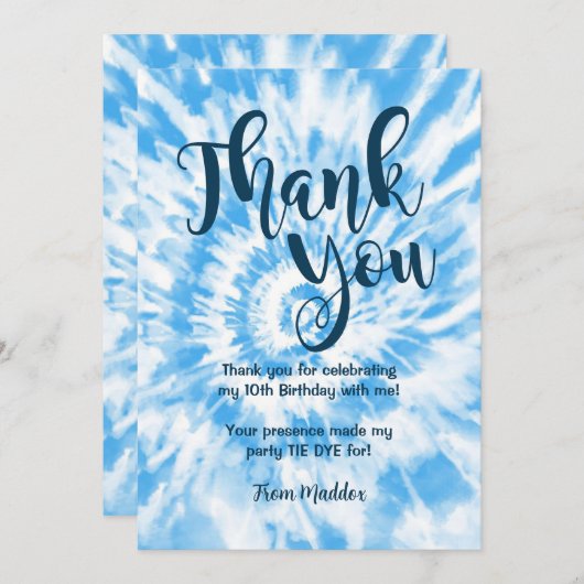 Tie Dye Dank je kaart Blauw (Voorkant / Achterkant)