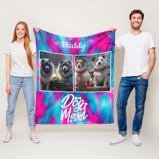 Tie Dye Dog Mam Gepersonaliseerd Roze Blauw Fleece Deken (In situ)