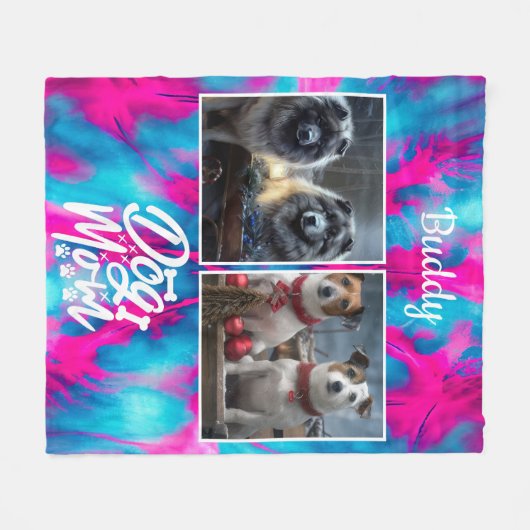 Tie Dye Dog Mam Gepersonaliseerd Roze Blauw Fleece Deken (Voorkant (Horizontaal))