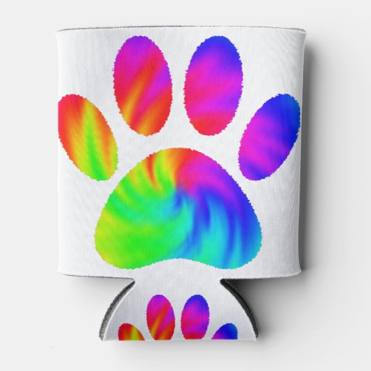 Tie Dye Dog Paw Afdrukken Afbeelding Blikjeskoeler (Voorkant)