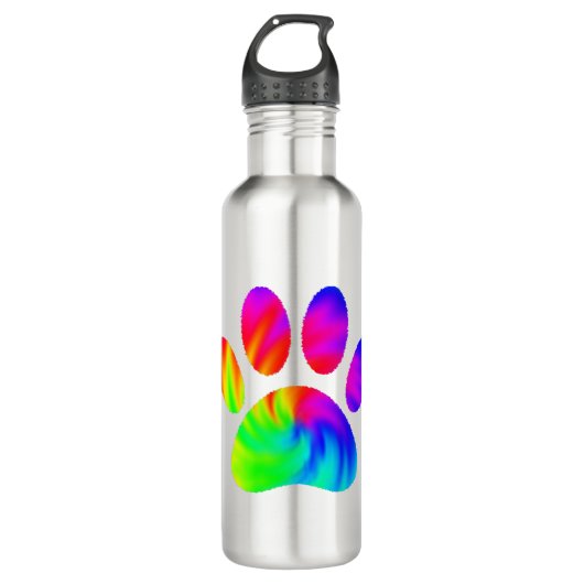 Tie Dye Dog Paw Afdrukken Afbeelding Waterfles (Voorkant)