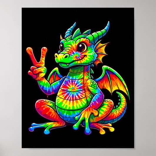 Tie-dye Draak Vredesteken Hipe Poster (Voorkant)