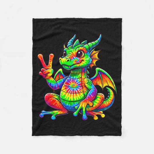 Tie-dye Dragon Peace Sign Hipe  Fleece Deken (Voorkant)
