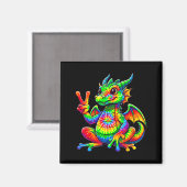 Tie-dye Dragon Peace Sign Hipe  Magneet (Voorkant / Achterkant)
