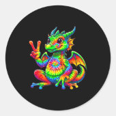 Tie-dye Dragon Peace Sign Hipe  Ronde Sticker (Voorkant)