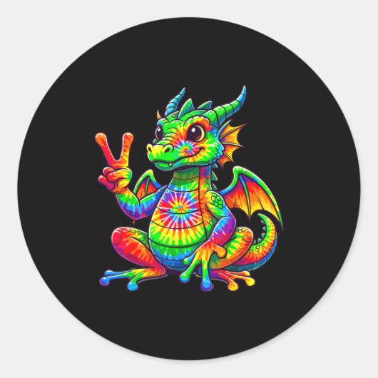 Tie-dye Dragon Peace Sign Hipe  Ronde Sticker (Voorkant)