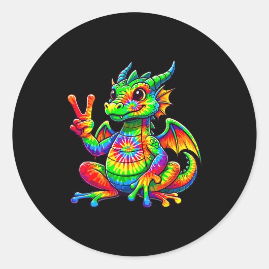 Tie-dye Dragon Peace Sign Hipe  Ronde Sticker (Voorkant)