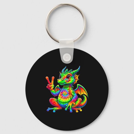 Tie-dye Dragon Peace Sign Hipe Sleutelhanger (Voorkant)