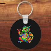 Tie-dye Dragon Peace Sign Hipe Sleutelhanger (Voorkant)