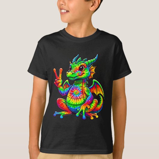 Tie-dye Dragon Peace Sign Hipe  T-shirt (Voorkant)