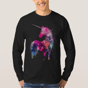 Tie-Dye Eenhoorn Kleurrijke Roze Paard Silhouet Ma T-shirt