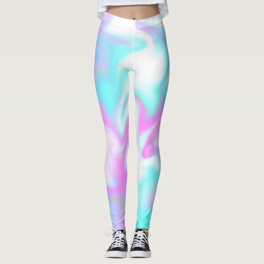 Tie Dye Faux Holografisch Roze Snoep Leggings (Voorkant)