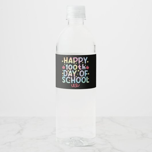 Tie Dye Fijne 100e Dag Op School Leraar Student Waterfles Etiket (Voorkant)