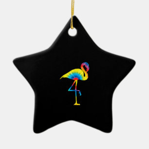 Tie Dye Flamingo Rainbow Print Bird Hippie Keramisch Ornament
