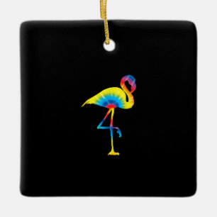 Tie Dye Flamingo Rainbow Print Bird Hippie Keramisch Ornament