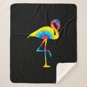 Tie Dye Flamingo Rainbow Print Bird Hippie Sherpa Deken