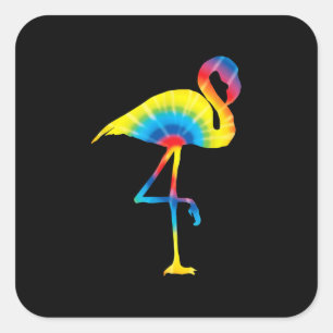 Tie Dye Flamingo Rainbow Print Bird Hippie Vierkante Sticker