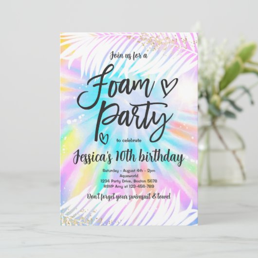 Tie Dye Foam Birthday Party Summer Pool Kaart (Staand voorkant)