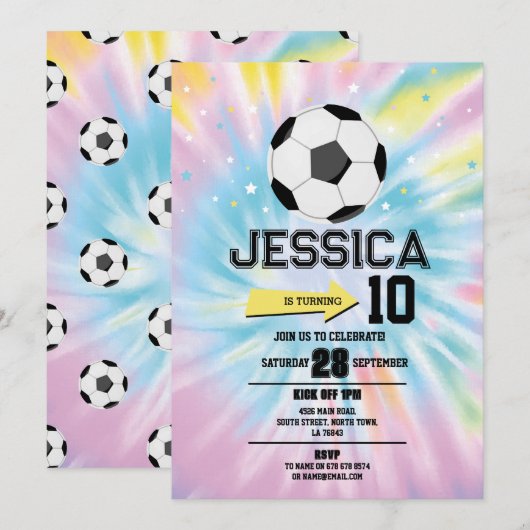 Tie Dye Football Voetbal Verjaardagsfeestje Roze M Kaart (Voorkant / Achterkant)