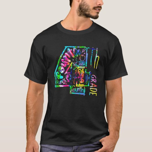 Tie Dye Fourth Grade Typography Teacher First Day T-shirt (Voorkant)
