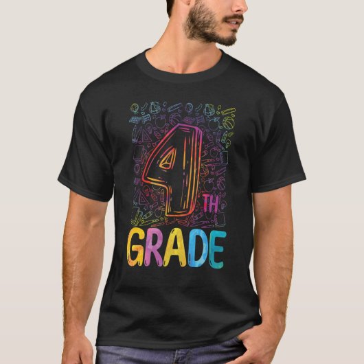 Tie Dye Fourth Grade Typography Teacher First Day T-shirt (Voorkant)