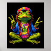 Tie-dye Frog Peace Sign 60s 70s Hipe Men Women Poster (Voorkant)